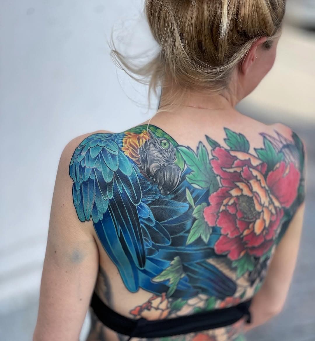 Parrrot cover up from a couple of years ago, peony not made by me😊