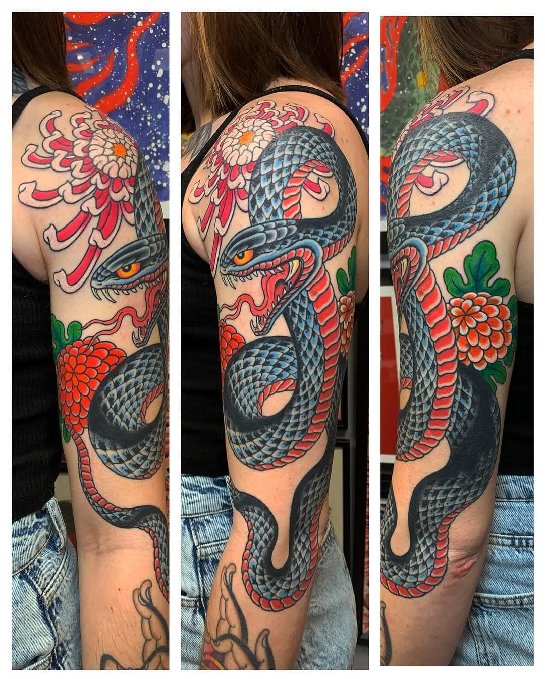 Cover que empezamos hace un año y hemos terminado hoy, la serpiente está cicatrizada. gracias María! At @blessedtattoozgz