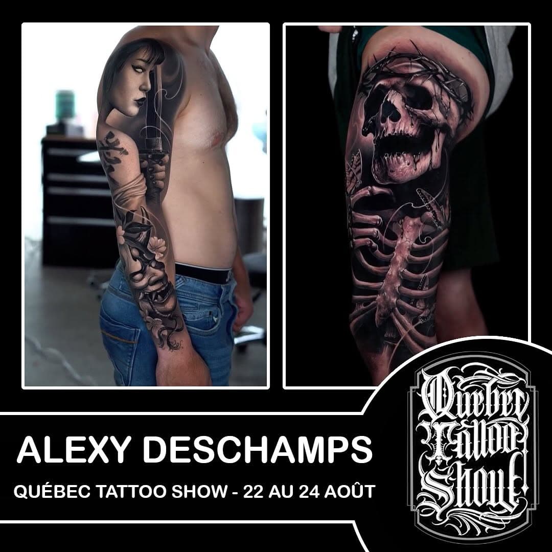 @alexydeschamps artiste présent 😁 venez découvrir ce talent incroyable lors du @quebectattooshow du 22 au 24 août au centre de foire de Québec 😉 
suivez la page @quebectattooshow et restez a l’affût de la programmation à venir ainsi que les talents incroyables à venir ❤️‍🔥😊
 
come discover this incredible talent during the @quebectattooshow from August 22 to 24 at the Quebec fair center 😉 follow the @quebectattooshow page and stay tuned for upcoming programming as well as incredible talents to come ❤️‍🔥😉
@bngtattoosupply 
@sb_distribution 
@tattoonews_com @world.tattoo.events @quebec_tattoo_ @8.6_canada @invictus_bodyjewelry @tattoo.paradoxe @pepax.official @anna.pepax @jconly_official @jconly_tina @pro_art_cartridge @gammeconvalescence 
#tattoo #tattoos #tattooshow #tattooconvention #quebectattoo #canadatattoo #blackandgreytattoo #tattooartist #tattooart #tatuaje #tatuagem #tatuajes #tatouage