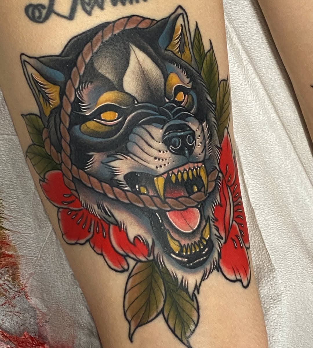 Wolf for Kimberley, one of many coming up soon. Lines, black and yellows are healed, the rest is fresh. I’m definitely enjoying getting back into doing way more color tattoos (still down for B&G though!). Thanks for looking! 

Done @1912tattoo PHX•AZ

#wolftattoo #neotrad #neotraditionaltattoo #1912tattoo #greyxhope