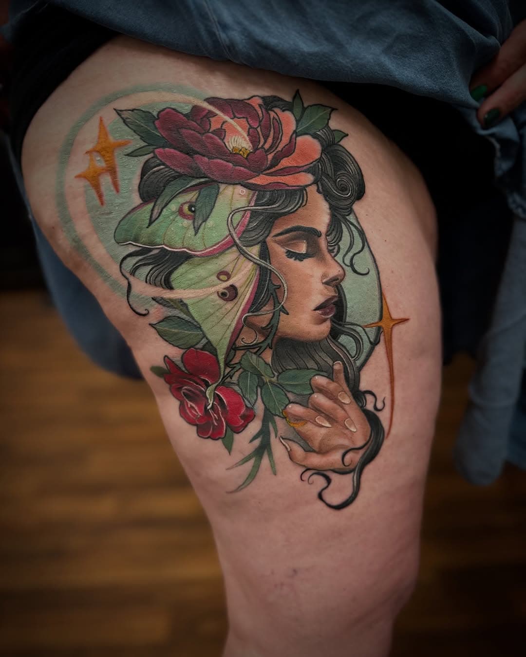 Moth lady finished recently. 

Now booking for March in #nampaidaho 
I also have a handful of time slots left for my February California trip. 

#tattoo #boisetattoo #nampatattoo #treasurevalley #idaho #localartist