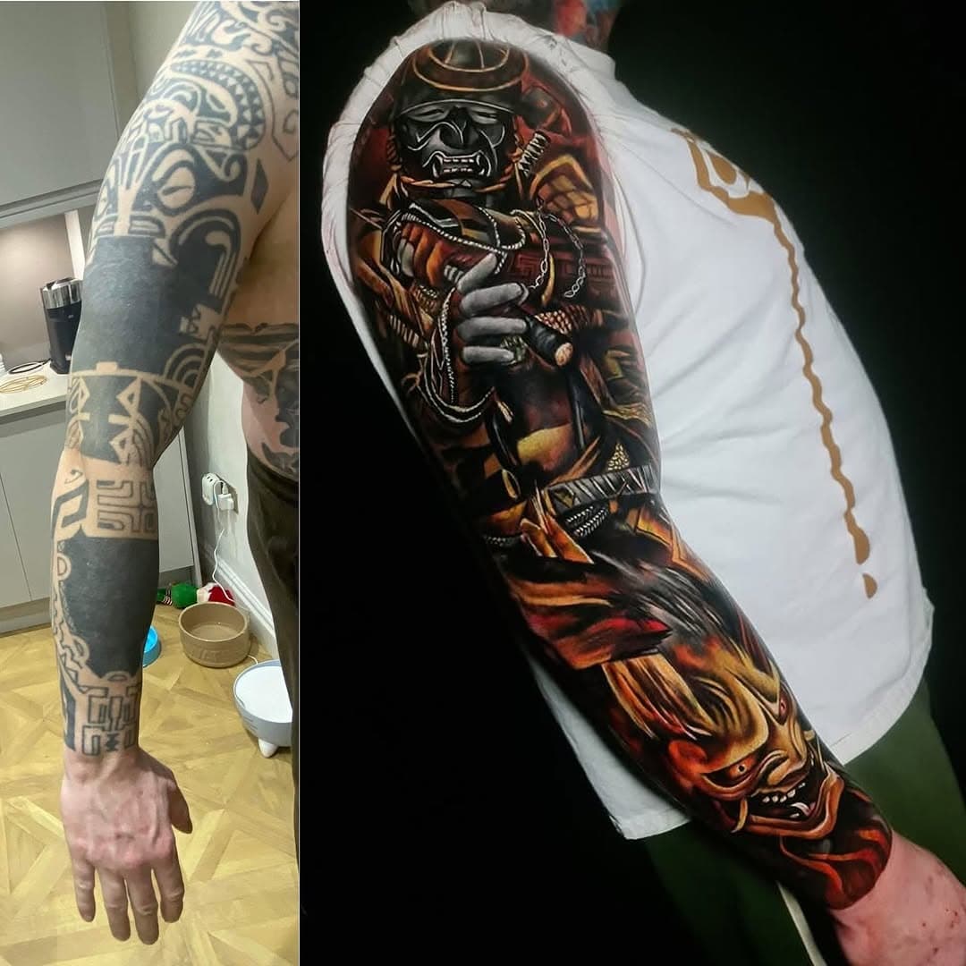 Polynesian tribal heavy cover up done awhile ago but popped up on memories soo had to share again for this one 🙂 

Sponsored by 
@radiantcolorsink 
@starrtattoosupplies 
@ghostcartridges 
@valknutrotary 
@checkmatetattoocare 
@sullenclothinguk 

#tribalcoverup #heavycoverup #japanese #art #samurai #hannya @tattoo