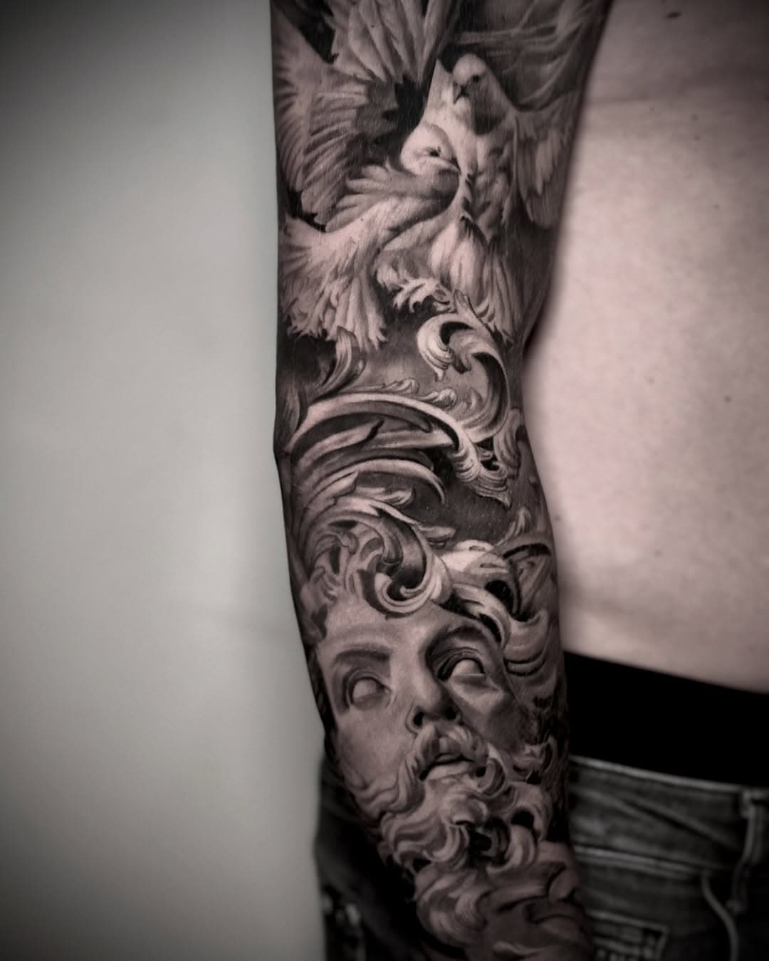 Healed sleeve! Done at @trueblue_tattoo #tattoo #realistictattoo #realistictattoostyle #realismtattoo #realism #ink #blackandgreytattoo