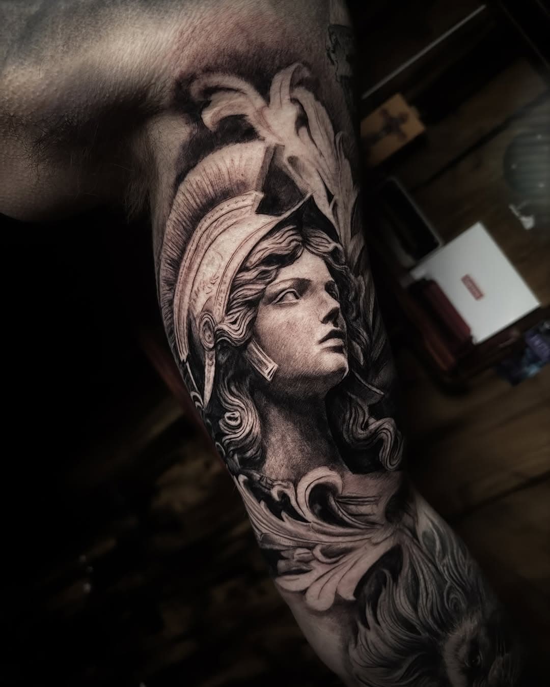 Nearly done with Jordan’s sleeve, tie in session next and we’re laughing 💪🏻 thanks for your dedication mate. Currently booking rest of March and April. Message if you’d like to get booked in! @rapturetattoo #manchestertattoo #greektattoo #athenatattoo #bng #bnginksociety #greekmythology #manchester