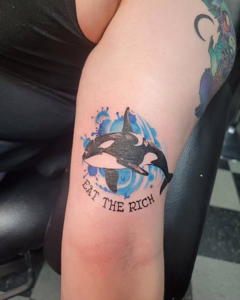 Eat The Rich. #eattherich #orca #watercolorartist ##tattooshop #tattoo #jeremymisery #3rdlayertattoo #coloradosprings #inked #coloradospringstattoo #watercolor