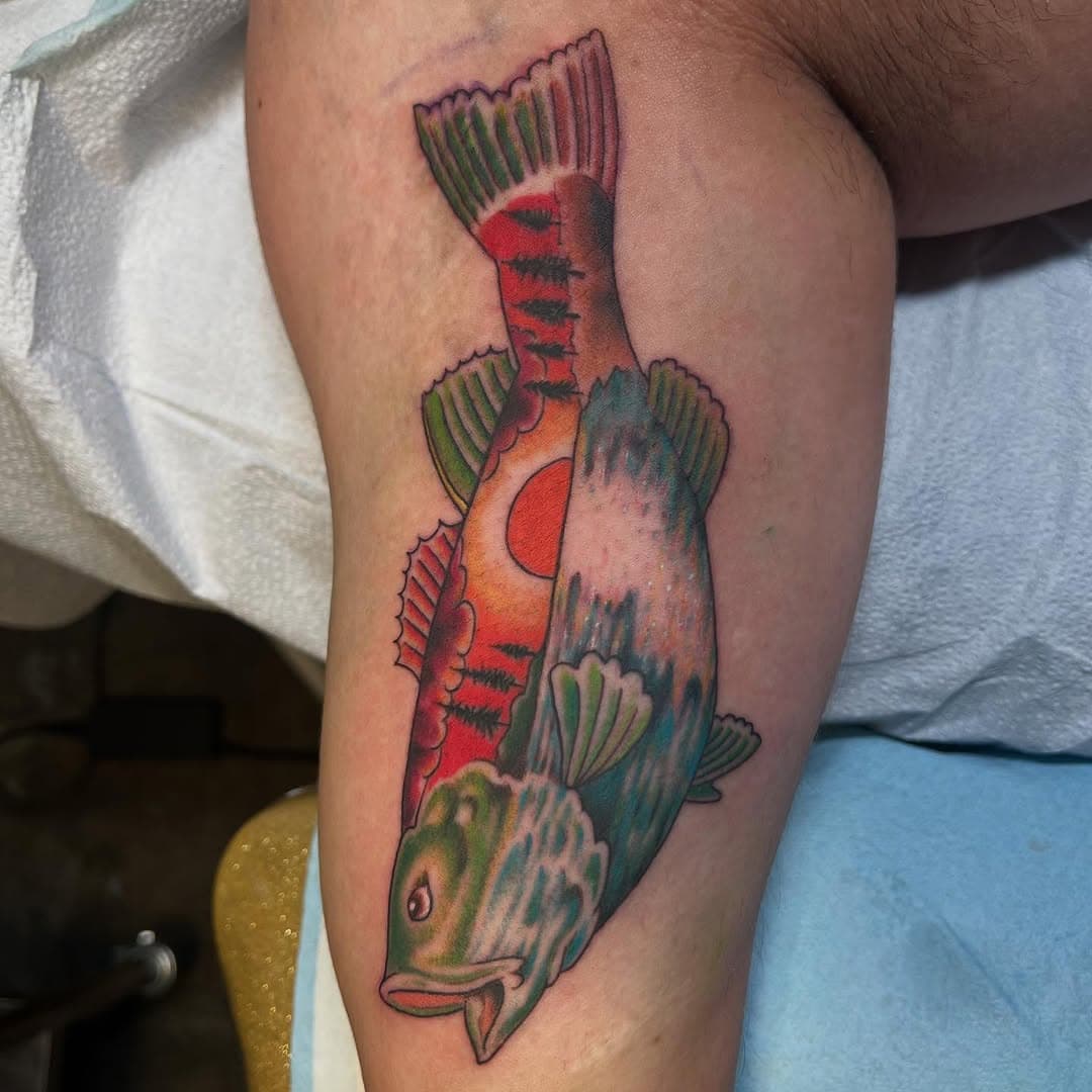 Bass by @fatchrisadams 
Walk ins Tuesday-Saturday 
#fistfullofmetaltattoo 
#seattletattoo 
#chrisadamstattoo