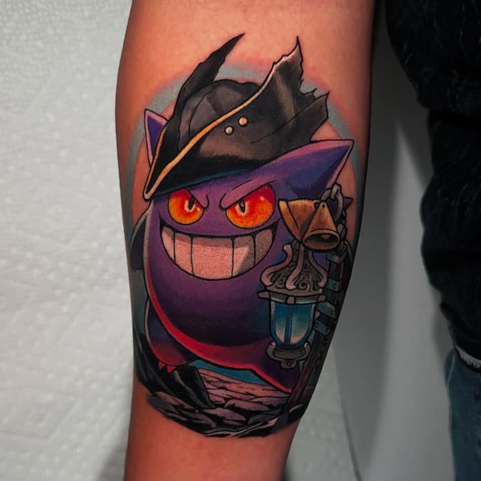 Gengar X Bloodborne crossover done by @bronbronink! Drop your mashup ideas in the comments and be sure to email Bronson to get started #tattoo #nj #newjersey  #njtattooartist #customtattoo #newfoundlandnj #tattoo #okamitattoo #pokemon #gengar #bloodborne