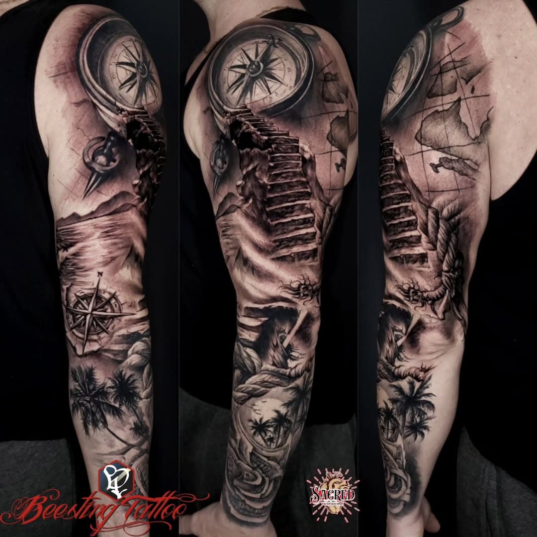 put some more time into this ongoing sleeve.. another great sit Matt Timothy . #beestingtattoo Sacred Tattoo Ink #sacredtattooink