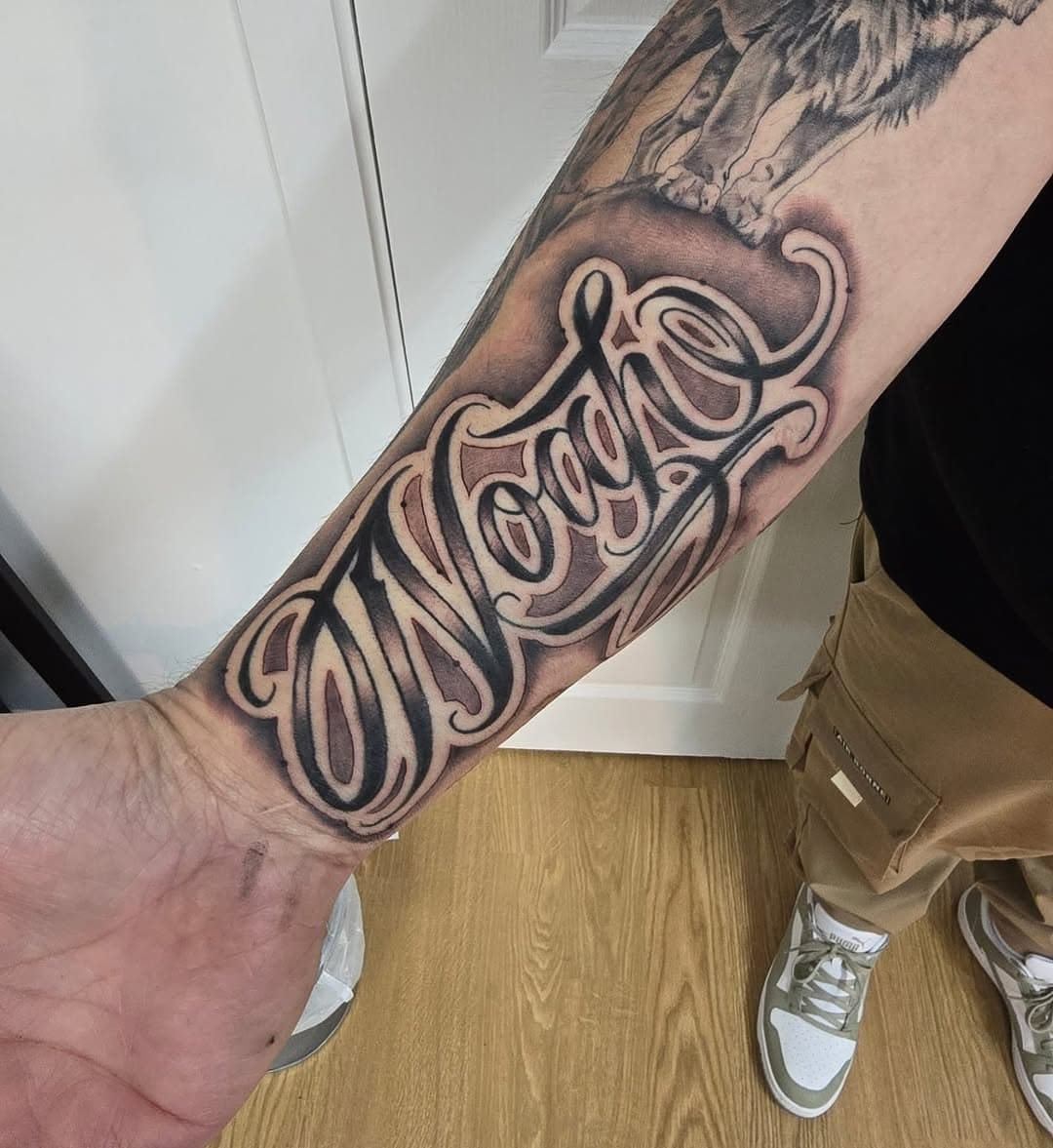 Sometimes I do fancy script. @flash.hart.tattoo.studio #kenttattooist @uniqueink.custom.tattoo ##essextattooist