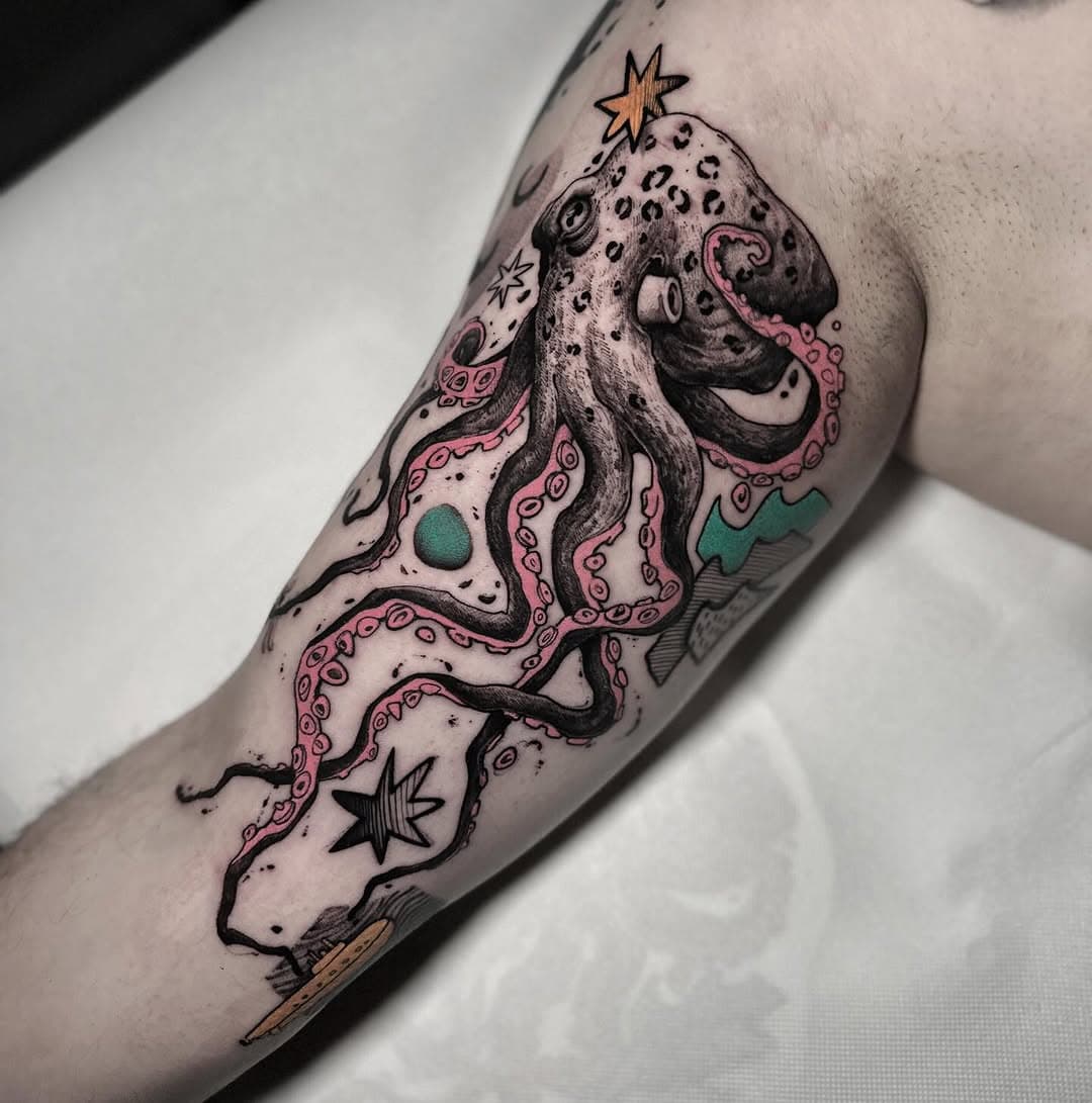 An octopus keeping a Yellow Submarine 
Done at @polifamous_tattoo_atelier on my Dutch man Simon.  Only marine subjects and ocean inhabitants for him.
Thank you Simon for your trust and for coming to visit me at least once a year for many years. 🙏🏼

Supported by @water_law_tattoo 🧈 
@delight_tattoo_needles 🪡 
using @gattonerotattoo supplies 🐈‍⬛ 

✂︎ - - - - - - - - - - - - - - - - - - - - - - - - - 

#conio #polifamous 
#octopusarttattoo #tentacletattoo #octopustattoo #collagetattoo #marinetattoo #oceantattoo #underwatertattoo #seainspiredtattoo #creativeink #tattooideas #bodyarttattoo #uniquetattoos #tattoolove #submarinetattoo #yellowsubmarinetattoo #armtattooideas #tattooinspiration #boldtattoos #abstracttattooart #octopuslove #milanotattoo #tattoomilano #sftattoo #tattoosf #usaguest #fucktraditionaltattoos