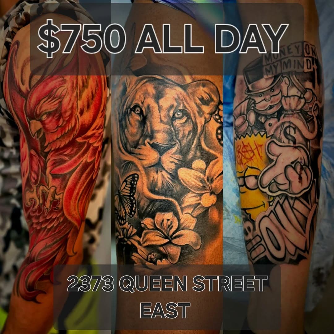 🚨📢NOW BOOKING 📢🚨
.
Hey Toronto! Ready for Amazing Tattoos Without Breaking the Bank?

Looking to get some incredible large-scale tattoos but don’t want to empty your wallet?

I got you covered with unbeatable prices on this side of the D.V.P.!

✔️ Half Sleeves? No problem.
✔️ Full Sleeves? You already know!
✔️ Back Pieces? Of course!
✔️ Covering up that name you don’t want anymore? We've got you covered!

Limited spaces available, so act fast! Send me a message to secure your spot, and let’s create something epic together.

Please be ready with a deposit to book your appointment.
.
.
#torontotattoos #blackandgreytattoo #gangstertattoo #torontotattooartist #torontotattooshop #torontobeaches #queenstreeteast #tattoodesign #tattooartist #tattooart #blackandgreytattoos #crashandburntattoos