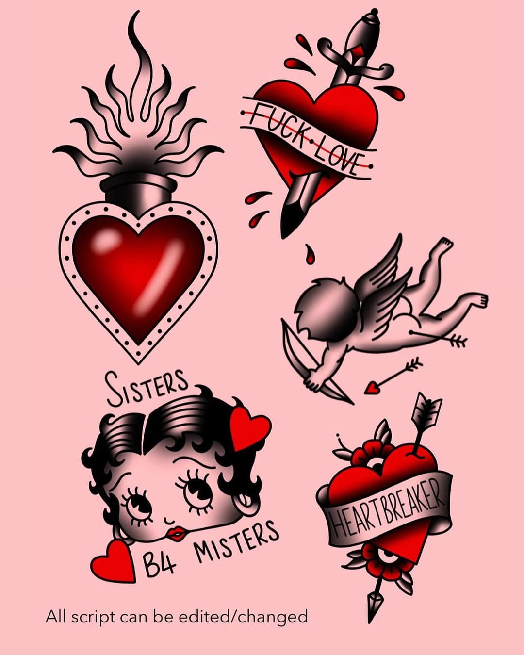 With Valentine’s Day on Friday, our apprentice Jen has put together some anti Valentine’s Day flash for you guys! 
Unlike your ex these designs won’t leave you disappointed! 

These designs will be available ONCE and can’t not be repeated so once they’re gone…they’re gone, so make sure you drop us a message or give us a call so not to miss out 

Placement and size can be discussed but certain sizes for the pieces will need to be done!

Designs can only be reserved by an appointment with a deposit paid to the studio!