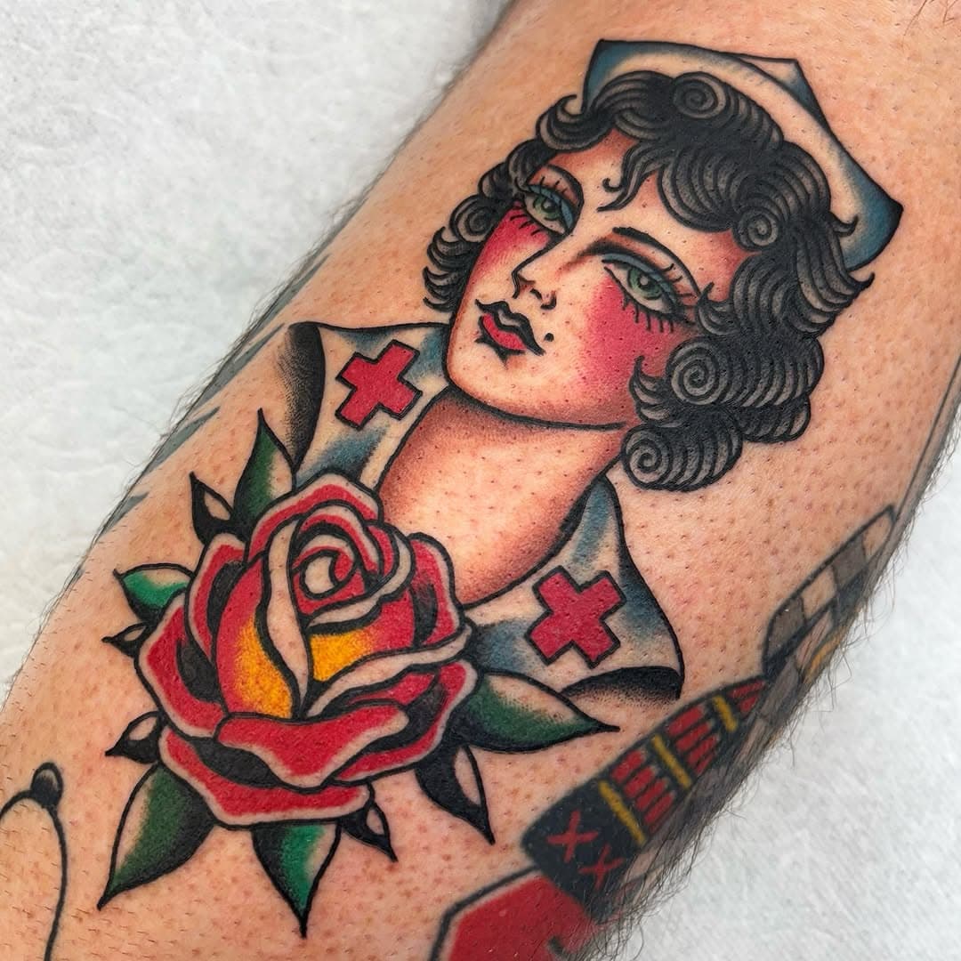 Hellooooo nurse by @taylorcrawfordtattoo Contact Taylor directly for booking #torchtattooshop #anaheim