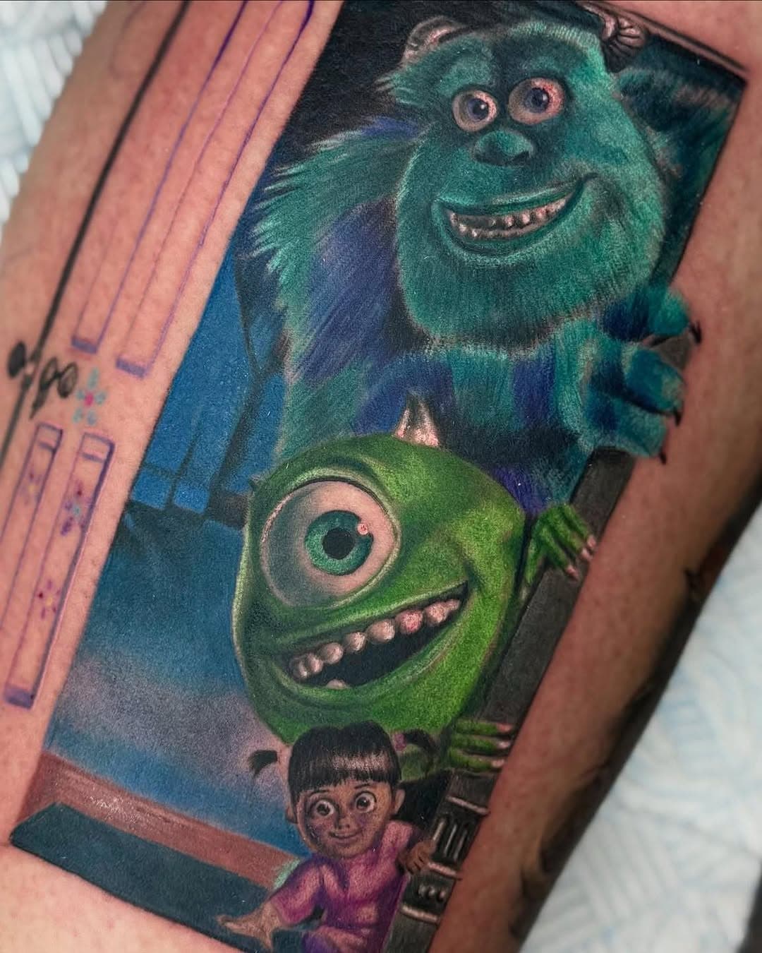 As far as Imogen got on this awesome Monsters Inc piece for the lovely Mercedes! 

Can’t wait to see this one finished 👁️