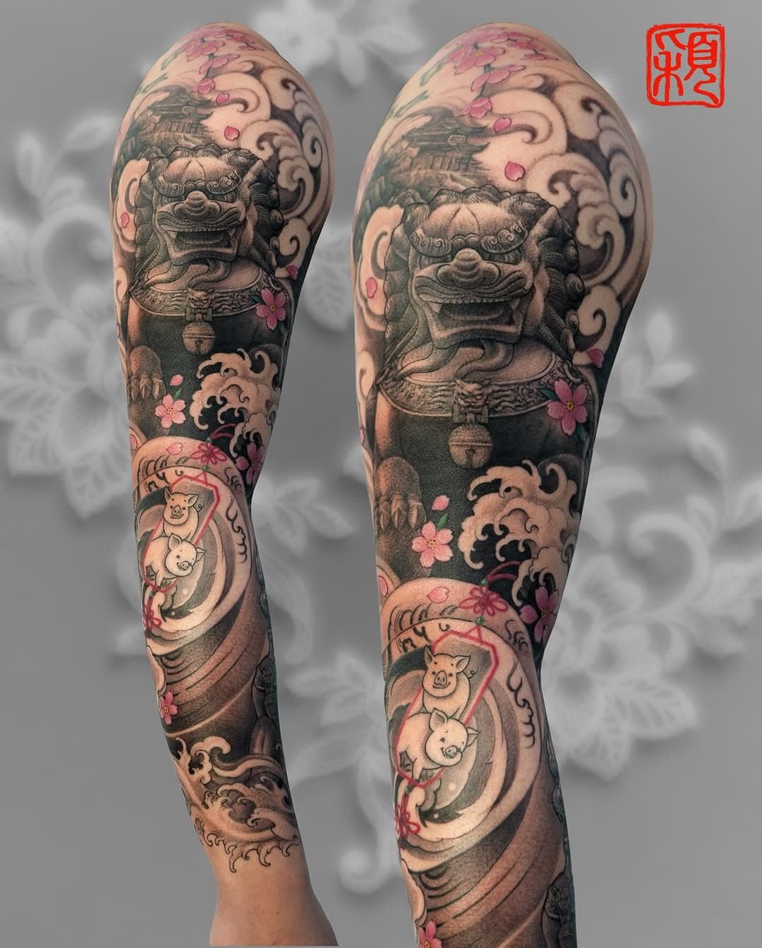 Fu dog with cherry blossom full sleeve. Thanks to my client Helen for her trust. She flew from San Francisco twice and completed this full sleeve in 4 sessions.Thank you to Helen for your cooperation, I really appreciate it🥰❤️🙏

#fudogtattoo #fudogtattoos #fusleevetattoo #sleevetattoo #sleevesdesign #cherryblossomtattoo #gloriazhangtattoo