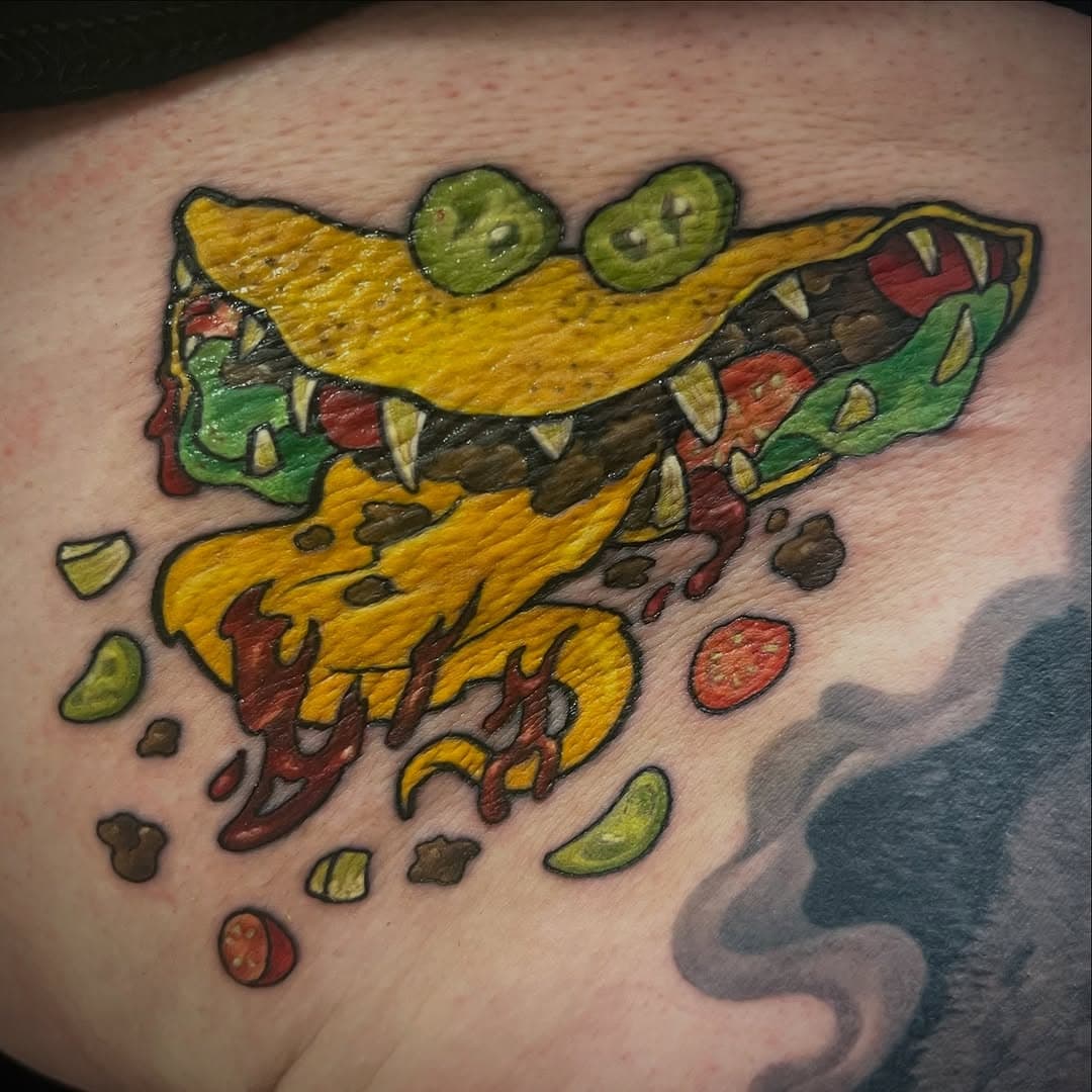 As a reminder I like to do butt tattoos ESPECIALLY if they are silly. Taco Monster for your optical delight. 👁️ 👁️ 🌮 
.
.
.
#tattoo #food #taco #tacotuesday #monster #foodie #butttattoo #silly #mn #tattooshop #tattooartist #mntattooers