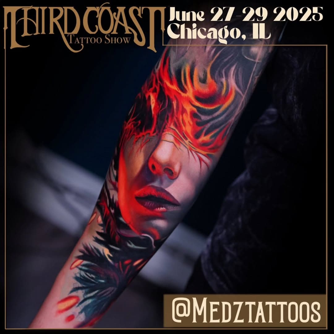 Please welcome @medztattoos to the first annual Third Coast Tattoo Show! June 27-29, 2025 📍 Morgan MFG, Chicago, IL 
•
Email medzcreations@gmail.com to book with @medztattoos
•
#ThirdCoastTattooShow #TattooConvention #ChicagoTattooArtist