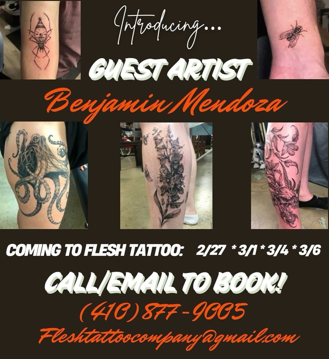 Ben Mendoza is coming to Flesh! He specializes in black and grey tattooing and excels in anything from finer line to amazing realism work! Call/Email now to book something fun with Ben! @benjam_art (410) 877-9005 fleshtattoocompany@gmail.com ✨ #guestartist #blackandgrey #blackandgreytattoo #blackandgreyrealism #realismtattoo #blackandgreyartist #fleshtattoocompany #ftc #fleshtattoo #traditionaltattoo #traditionaltattooer #marylandtattooartist #marylandtattoos #baltimoretattooartist #marylandtattooer #harfordcounty #harfordcountymd #harfordcountymaryland #baltimoretattoo #baltimoretattooer #harfordcountytattoo #dmvtattoos #dmvtattoo #tattoo #baltimoretattooartist #fallston #belairtattoo #customtattoo #customtattoos #mdtattooartist