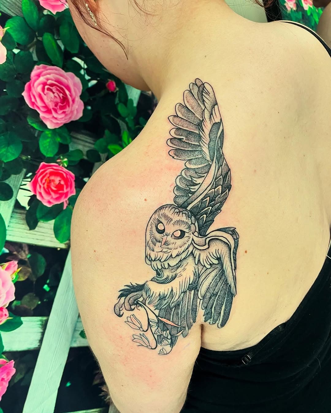 In love with how this owl came out 🥰 message me for quotes & to book appointments. I have a couple slots left this month and some days available in March aswell✨ 
#tattooartist #tattooshop #owltattoo