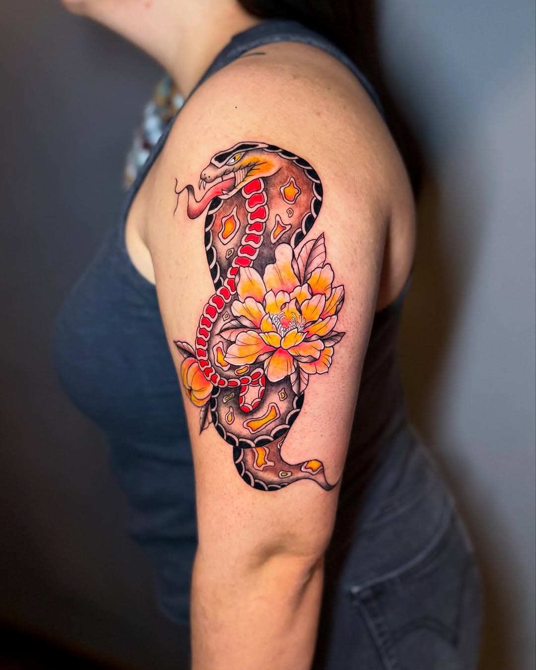 Beautiful piece done by Shino!
.
Booking now for #americantraditionaltattoo or #japanesetraditional 
 and also taking walk-ins 
.
323-402-0968 
.
.
Check out the rest of our talented artist 
All booking on our web now!
.
.
.
.
.
#floraltattoo #sleevetattoo #nursery #flowers #florist #floraldesign #floralarrangement #tattoostudio #medussa #tattooartist #snaketattoo #tatuajesbonitos #tatuajes #nicetattoo #delicatetattoo #boldtattoos #floral #americantraditional #japanesetraditional #traditionalfloral #floraldesign #floraldesigner #trad #sleevetattoo #floraldress #floraljewellery #japanesetattoo #besttattooshop #museum