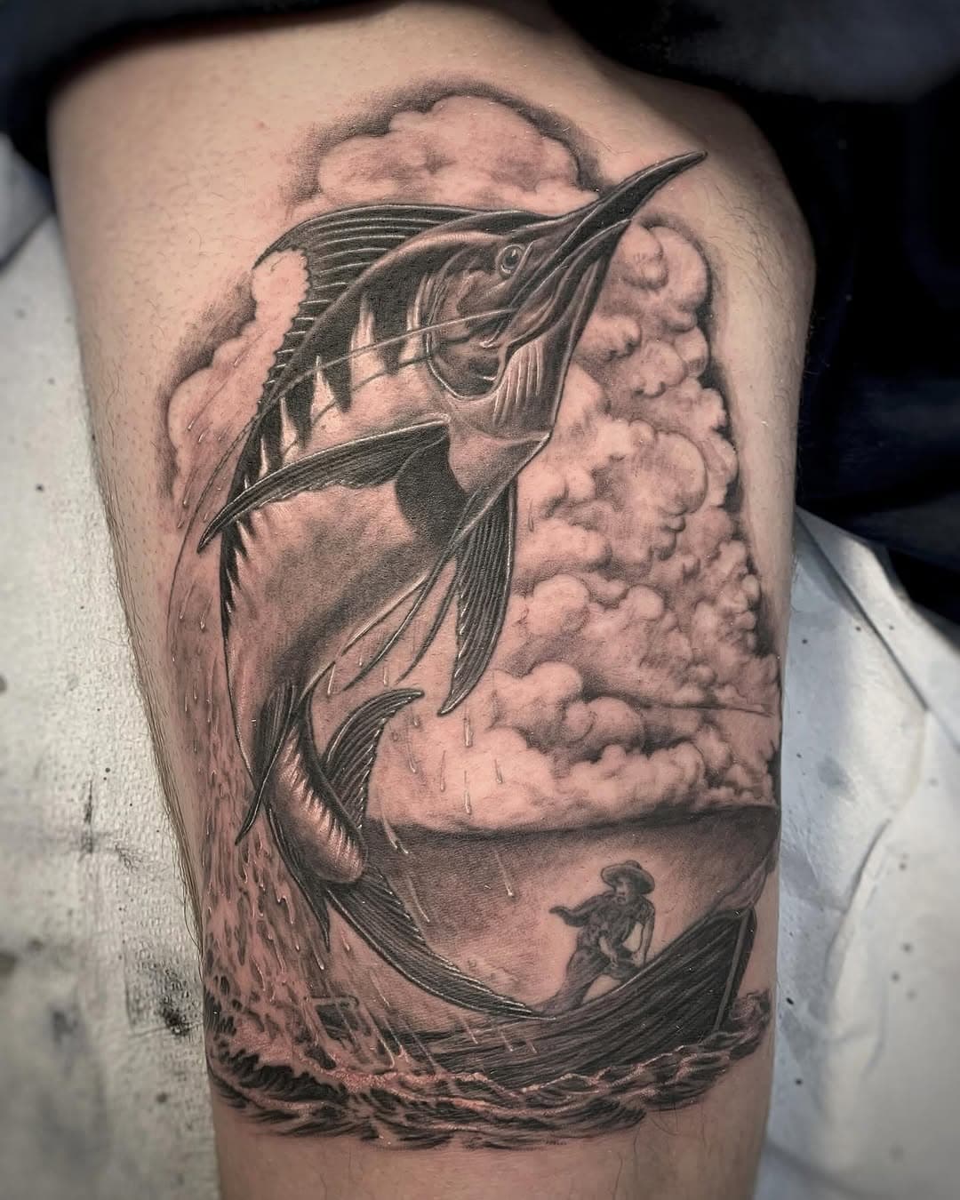 Fun marlin tattoo from an old illustration. Thanks Tim!