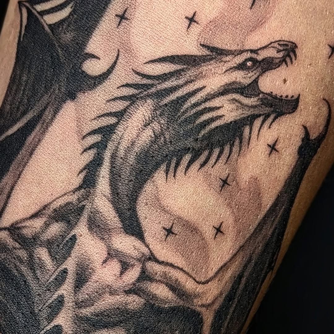 Nicely detailed wyvern for this arm! 

By @aiyotattoo 
At @soular_tattoo_nz