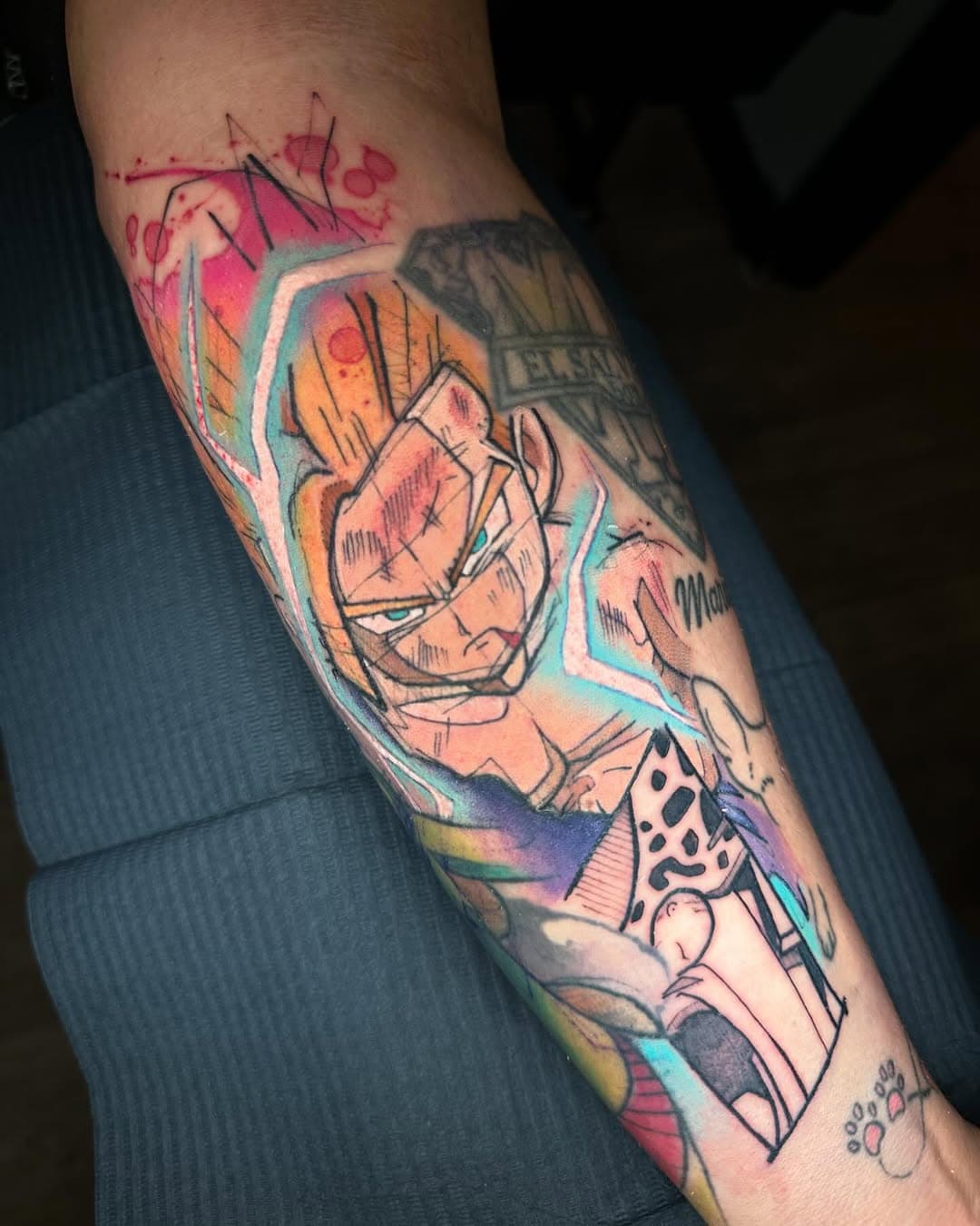 Teen Gohan gap filler I did the other day! It’s fun doing fillers and navigating how to make it fit in tight areas. Always trying to evolve and grow. Thanks for looking! #tattoo#tattoos#tat#tats#anime#weeb#watercolor#watercolour#color#colour#dbz#goku#gohan#cell#gapfiller#shonen#yournewfavoriteink