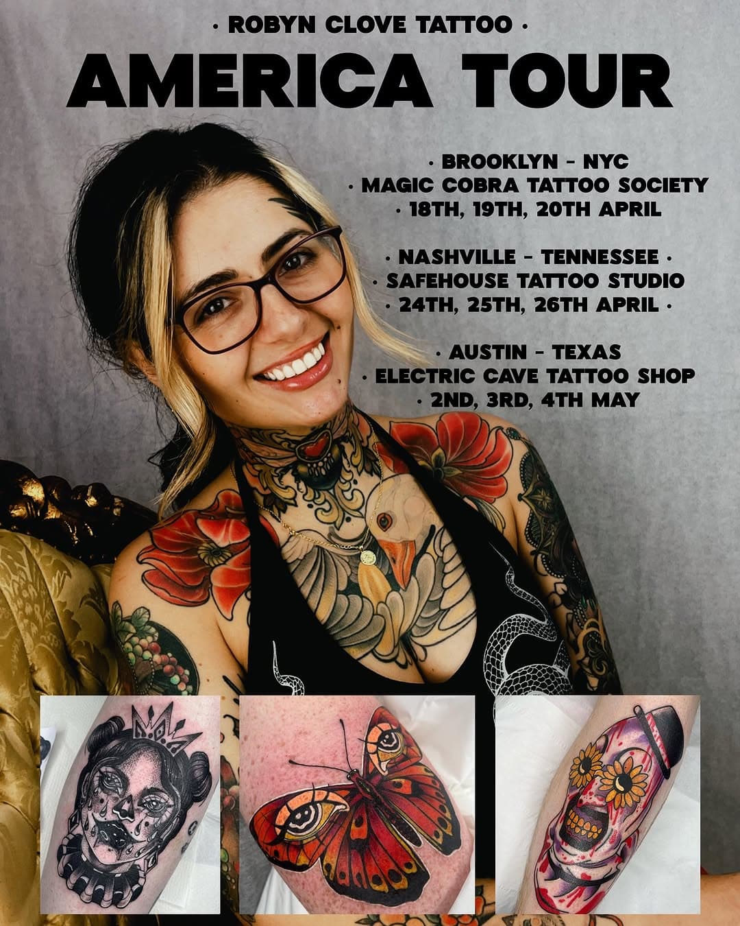 I’m so very excited to announce I’ll be tattooing in the US this Spring. 
I can’t wait to meet American artists/clients and hear stories from entirely different worlds.

• I am taking appointments for America as of now! 
• Colour Tattoos and Blackwork Tattoos
• You can either message me directly or book in via my link in bio. 
• Please feel free to consult with me via direct message also, if you have an idea in mind…I’m more than happy to chat about it.
❤️

• Brooklyn - NYC
• Magic cobra tattoo society
@magiccobratattoo 
• 18th, 19th, 20th April

• Nashville - Tennessee •
• SafeHouse Tattoo Studio 
@safehousetattoo 
• 24th, 25th, 26th April •

• Austin - Texas
• Electric Ave Tattoo Shop 
@electricavetattoo.atx 
• 2nd, 3rd, 4th May

#tattoo #tattooartist #newyorkcity #newyorktattoo #texastattoo #tennesseetattoo #nashvilletattoo #austintattoo #brooklyntattoo #guestartist #colourtattoo #colourtattooartist #neotraditionaltattoo #liverpooltattoo #liverpooltattooartist