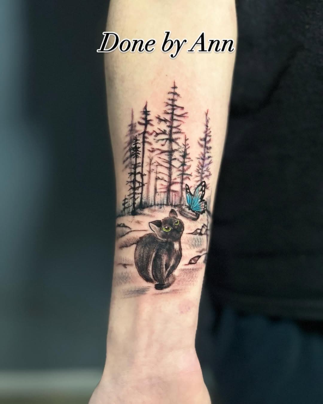 Ann did these tattoos today. The cat with the forest was this young man’s first tattoo. It was for his cat he had when he was little.. The other is from the Valentine’s Day flash sheets!

 #tattoo #tattooartist #profesionaltattooartist #Colortattoo #Bishop #eternalinks #coveruptattoo #recoveryaftercare  #hustlebutter #ink #blackandgreytattoo #tattoodesign. #darkwatertattoony #tattooideas #tattoolife #upstateny #schenetadyNy #518tattoo #whipshading #Unioncollage #RotterdamNY #Tats #backpiecetattoo #sexytattoos