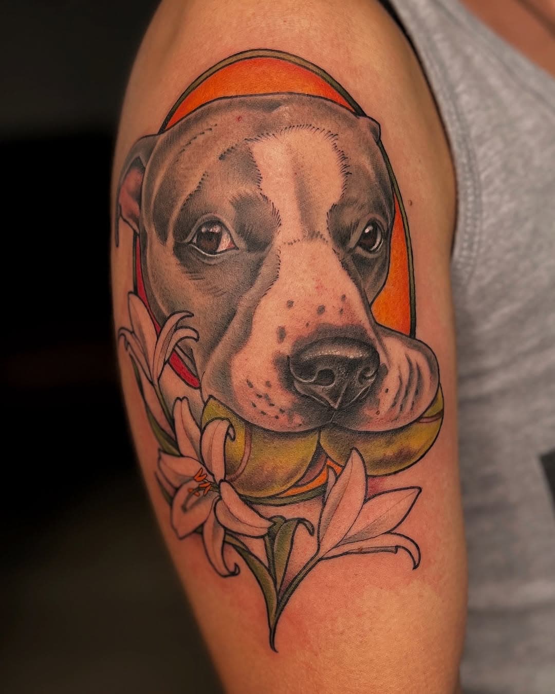 🎾 𝙱𝚊𝚕𝚕 𝚒𝚜 𝚕𝚒𝚏𝚎 🎾
Thank you Elizabeth for your trust with Baby 💓

#dogtattoo #petportraittattoo #petportraitartist #phoenixtattooartist #bright_and_bold #neotrad #pitbulllove #pitbulllover #dogtattooportrait