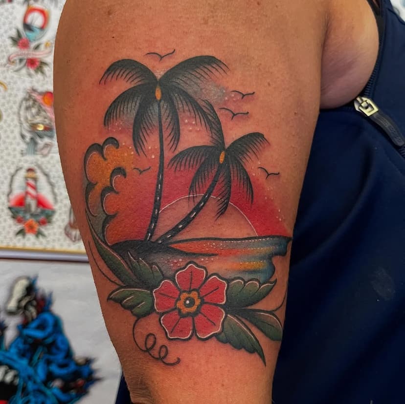 Today! #adventurelandtattoo #höganäs #traditionaltattoo #oldschooltattoo #freehandtattoo #tropical #paradise #skåne #kullabygden