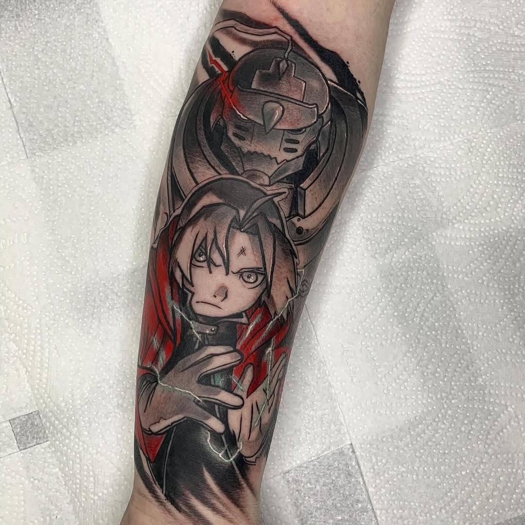 ED AND AL ELRIC - FULL METAL ALCHEMIST 
Booking open London 🇬🇧
.
.
.
.
#tattoo #tattoolondon #animetattoo #london #londontattoo #fullmetalalchemist #fullmetalalchemisttattoo #europetattoo #alphonseelric #edwardelric