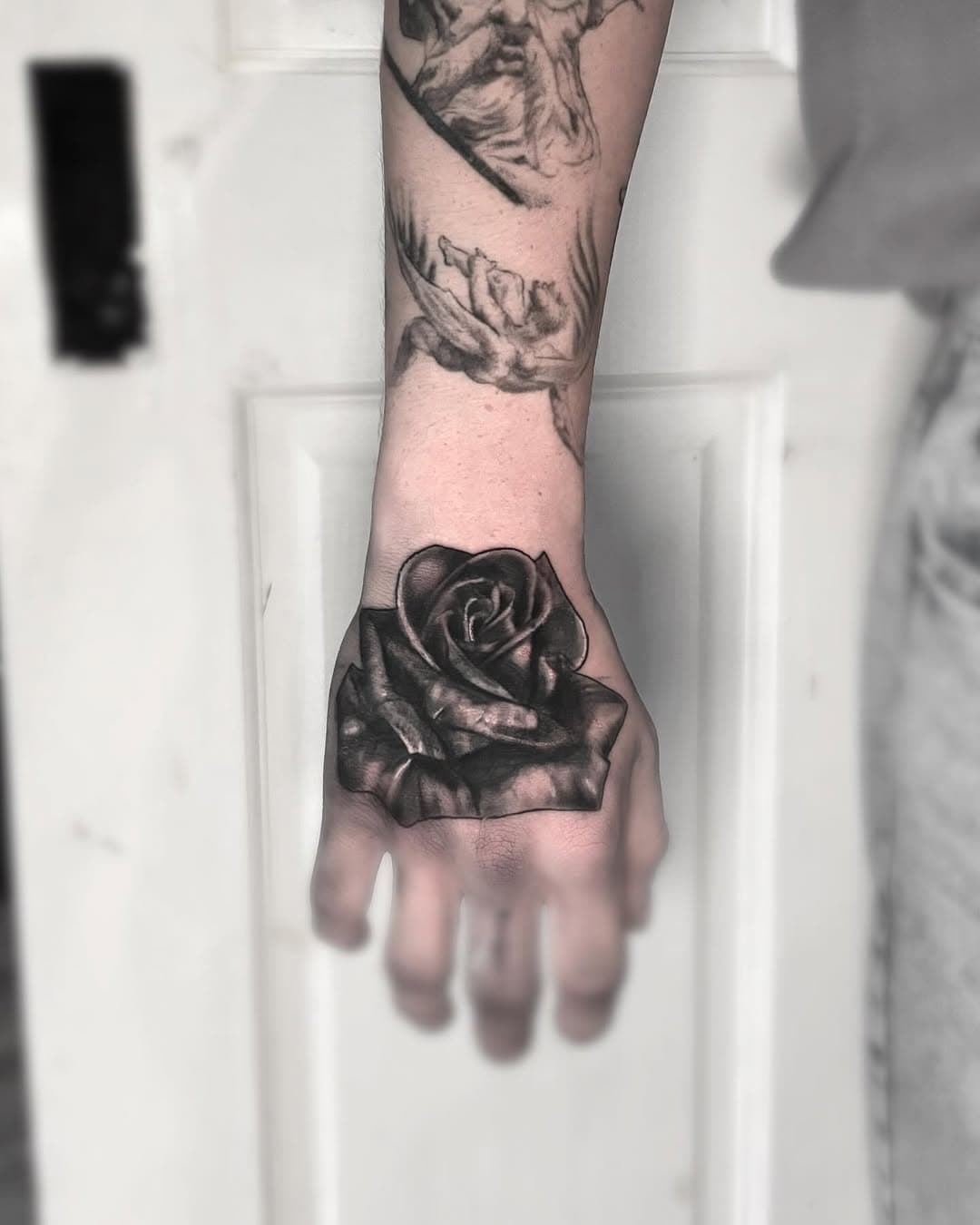 Rose hand tattoo cover up by alex x