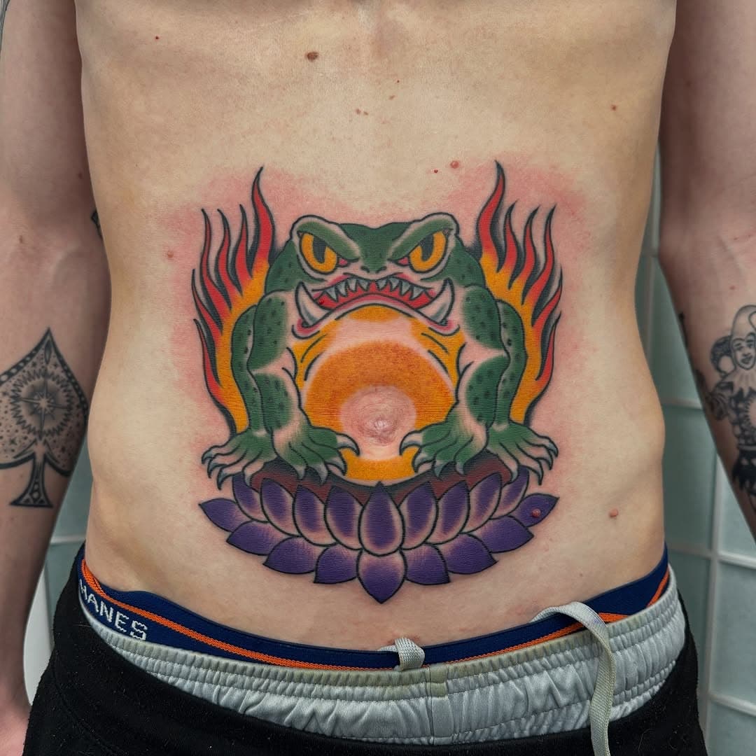 Tony’s frog belly, lines and black healed, color is all fresh. I’m booking for March as of rn and would love to take on any all projects! If you got an idea message me and let’s make it happen!