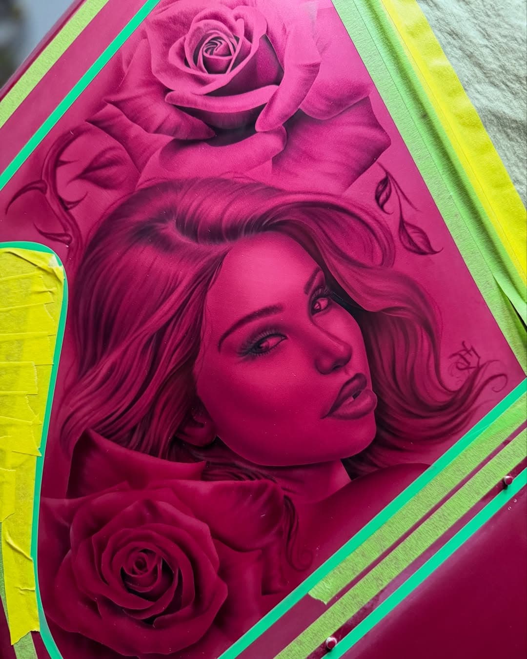 Kandy pink in action, really enjoyed using this color on the job @tombstone.artco #southerncalifornia #art #airbrush #gabeluquin #inlandempire #orangecounty #losangeles #california #tombstone