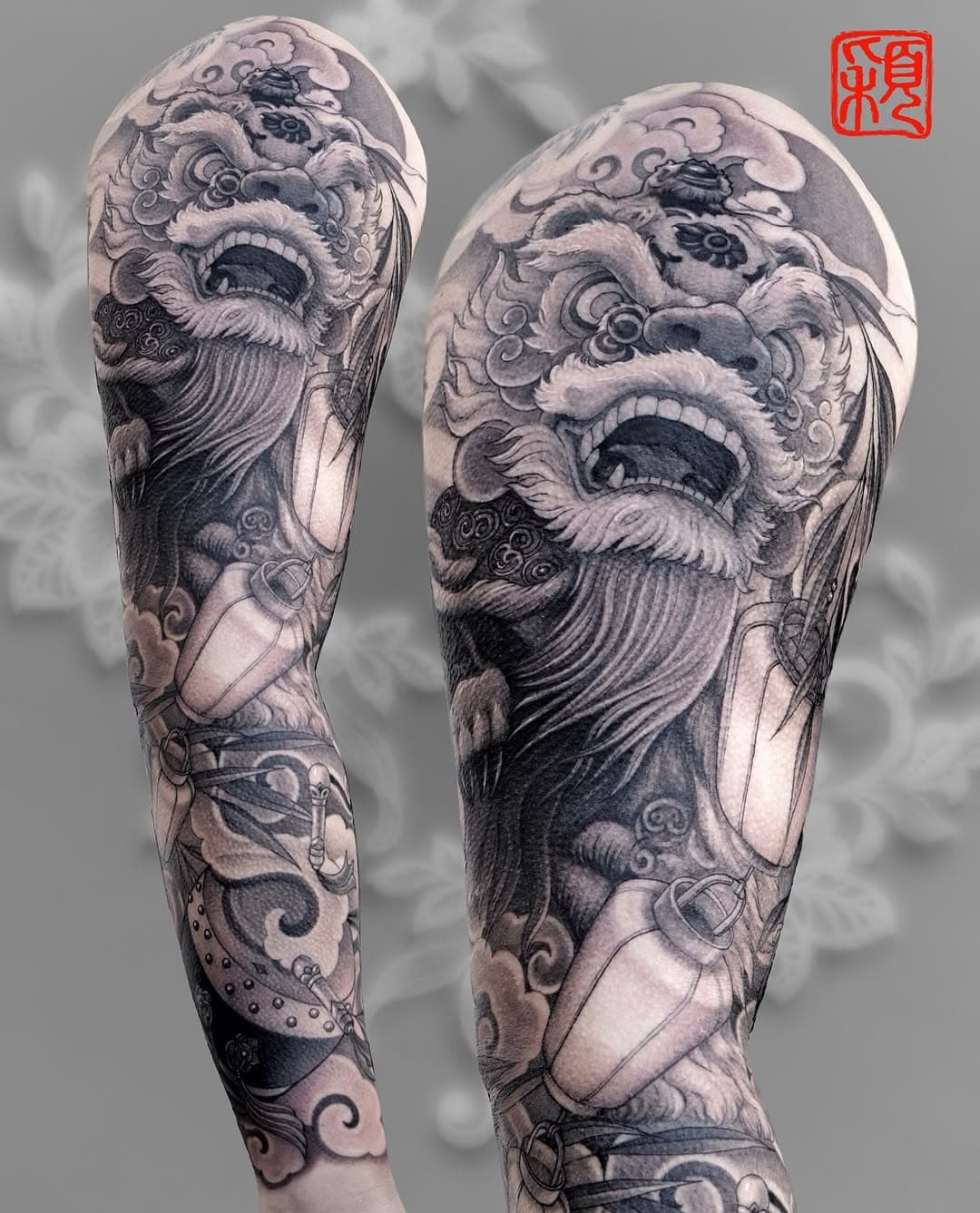 Traditional Chinese lion dance full sleeve. 

Thank you to my client Hannah for her trust. She flew to Los Angeles from other states twice. Each time, she worked with me for 2-3 consecutive days to complete this tattoo.

#dancelion #liontattoo #liondance #liondancetattoo
#fudogtattoo #fudogtattoos #chineseliondance #liondance #tattoola #tattoodo #fullsleevetattoo #fullsleevetattoos #fullsleeve #fullsleeves #sleevetattoos #sleevetattoo #sleevesdesign
#sleevetattoosonwomen #guanyingtattoo
#gloriazhangtattoo #gloriatattoo #latattoo #chinesetattoo