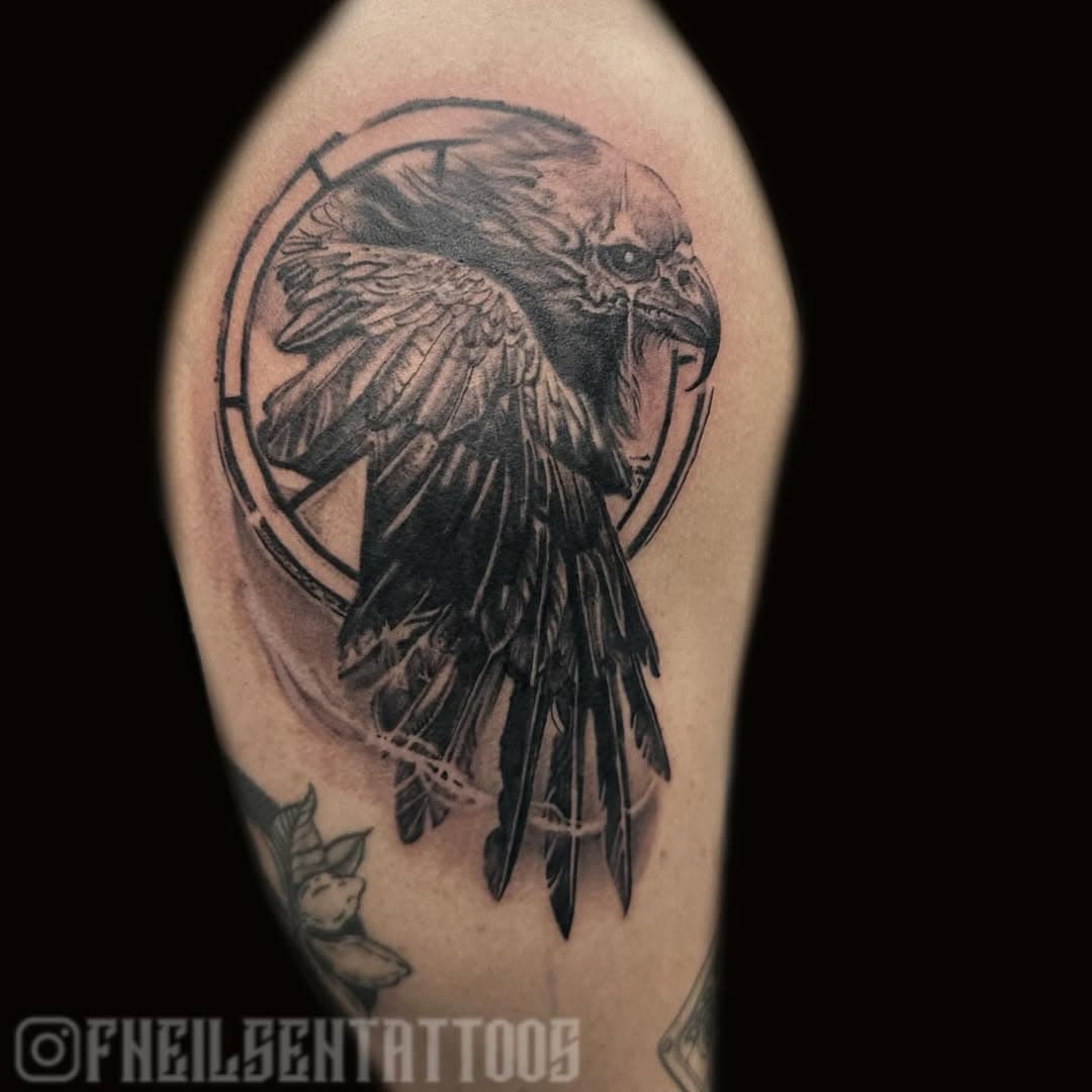 Thank you @ron_derps for the trust #blackandgrey #blackandgreytattoo #thecrow #crow