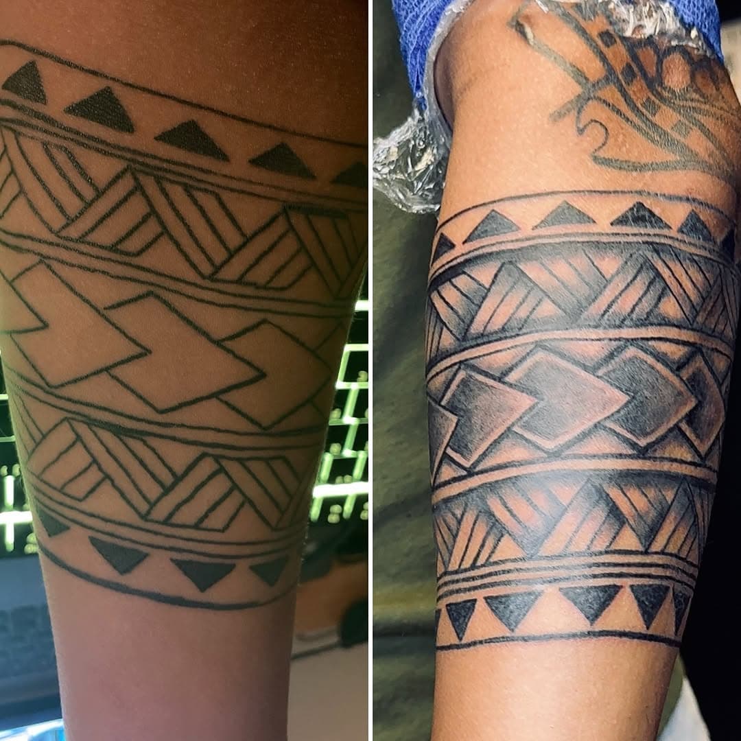 @crassindas.ink did a revamp on some Polynesian line work that the client is turning into a sleeve. 
Message her or the shops page to book your consult! 
.
.
.
.
.
.
.
.
.
.
.
.
.
#jacksonvillenctattooers #tattoo #nctattoo #tattooapprentice #apprentice #blackandgraytattoo #polynesiantattoo #reworktattoo #sleeve #tribal #jacksonville