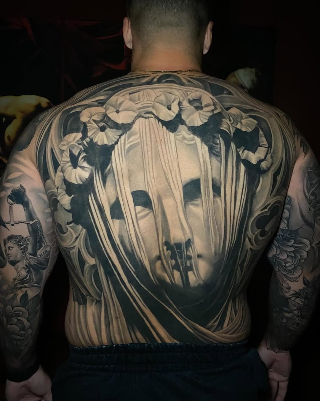 Full back piece healed over a year!! Love these large scale back pieces! 
-
-
-
-
-
#tattoo #tattoos #backtattoo #virginmarytattoo #backpiecetattoo #backpiece