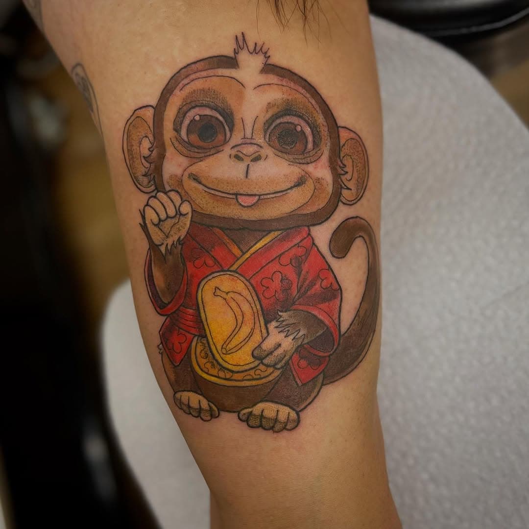 Check out this playful twist on tradition! 🐒✨ Instead of the usual cat, Phong chose a lucky monkey tattoo—perfect for someone born in the Year of the Monkey! 

#TattooArtist #LuckyMonkey #YearOfTheMonkey #TattooArt #KansasTattoo #CreativeInk #TattooStory #kc #kctattoo