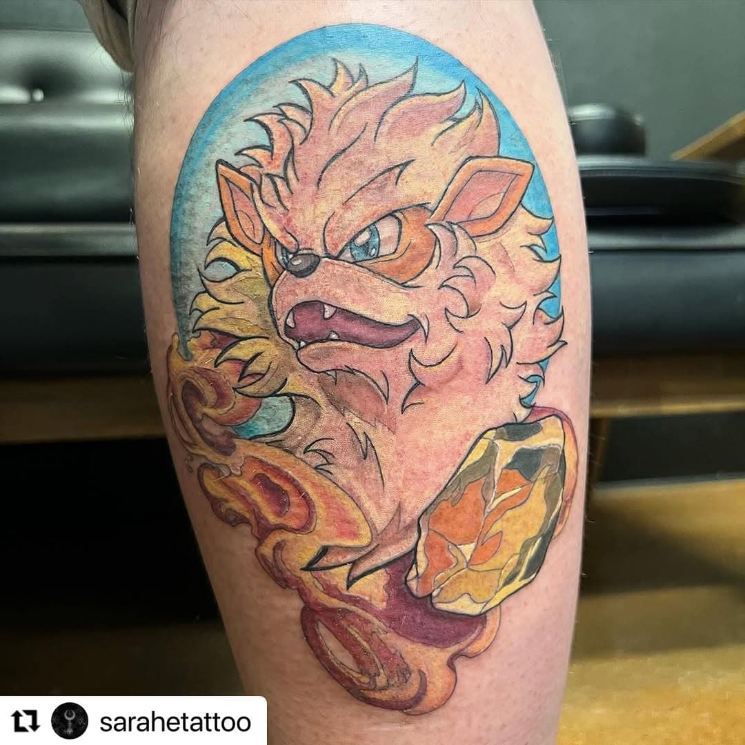 @sarahetattoo 
・・・
..:.. Who’s that Pokemon? Backachenine! ..:..
.
No but seriously, the back kills. So super stoked to do a big color piece. Much thanks to my brother from another mother for trusting me with this!
.
.
.
.
#pokemon #pokémon #pokemonart #pokemontattoo #arcanine #arcaninetattoo #fire #firetype #firetypepokemon #firepokemon #firestone #evolution #evolve #calf #calftattoo #fullcolor #color #orange #yellow #red #blue #contrast #complimentary #tattoo #tattoos #trynewthings #ihurt #imold #ladytattooer #toledo