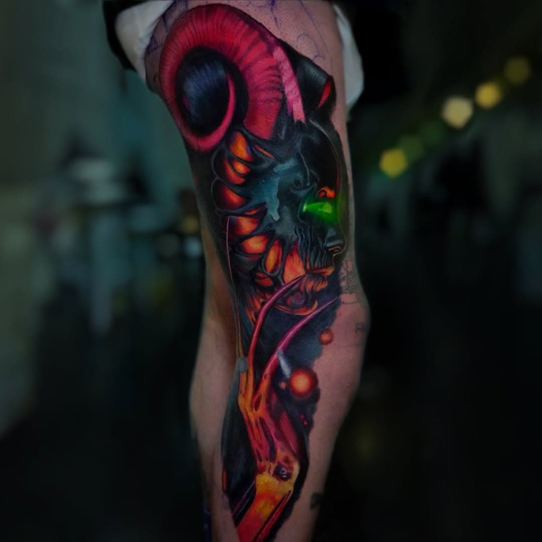 My own concept done during amazing @milanotattooconvention 🔥
Tanks @dima_kroy for traveling all the way from Denmark to get it !! It was great to work among the best tattoo artists during that event 🖤 And big thanks to @killerinktattoo for the amazing support 🫶🏻

Resident @abrakadavra.studio 
Sponsored KillerInk 
Pro Team @whitfieldstattooco 
 
#milanotattooconvention #tattooconvention #tattooevent #worldtattooevents #tattoosnob #customtattoo #tattoowannado #horrortattoo #surrealistic #colourtattoos #uktattooartists #fkirons #londontattooartist #suffolktattoo #rawtattoopigments #legtattoo #tattoorealistic