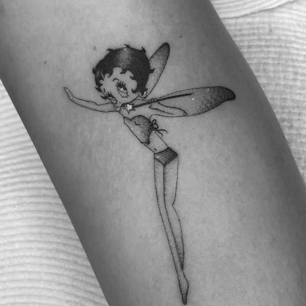 Betty Boop Fairy by @kingkydrawers 🧚🏽‍♀️ 
.
.
.
.
Your idea or our artists designs, let’s chat! Email us for booking or enquires 
Bookings: info@fullmoontattoo.com.au
Contact: (03) 9510 1892
__________________________________________________________
#fullmoontattoo #fullmoontattooparlour #blackandgreytattoo #lineworktattoo #neotraditional #blackandgreyportrait #sketch #realistictattoo #realism #tattooed #tattooist #tattoos #tattooart #tattoooftheday #colourtattoo #tradtattoos #prahrantattoo #melbournetattoo #customtattoo  #bettyboop #mermaidtattoo #bettybooptattoo