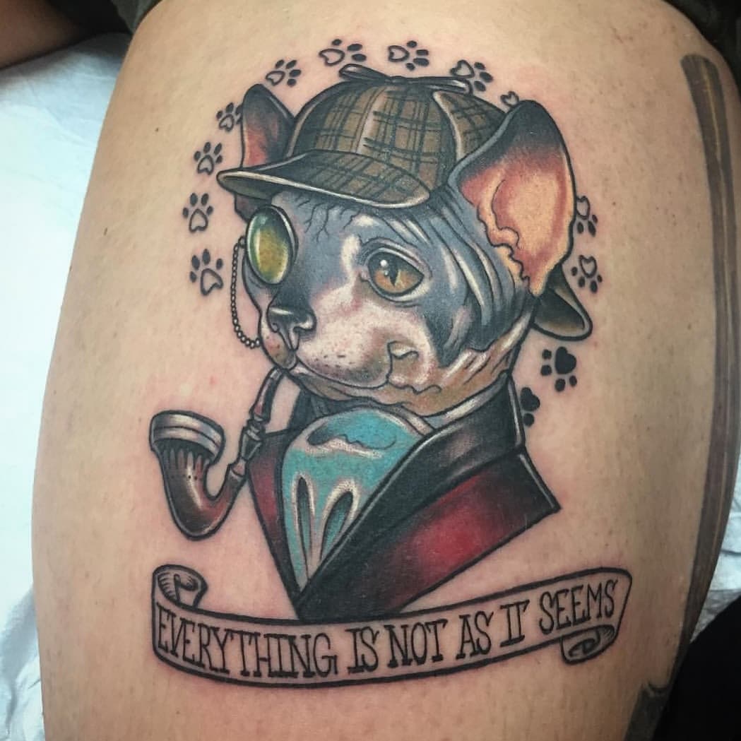 Sarah KILLS a pet tattoo. Look at this fine gentleman.  @sugarbeanzyo @sugarbeanzyo @sugarbeanzyo 
.
.
.
#colortattoo #cattattoo #tradtattoos #traditional #neotraditional #cttattooartist #sheltonct #catlife