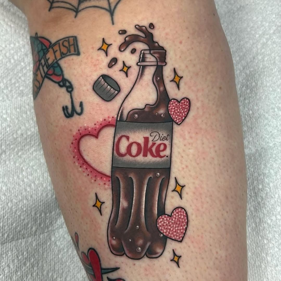 some fun color and sparkles done by @kewpie.queen come into the shop to book!! 
- 
#tattooshop #arizonatattooartist #dietcoke #dietcoketattoo #cutetattooideas #colortattoos