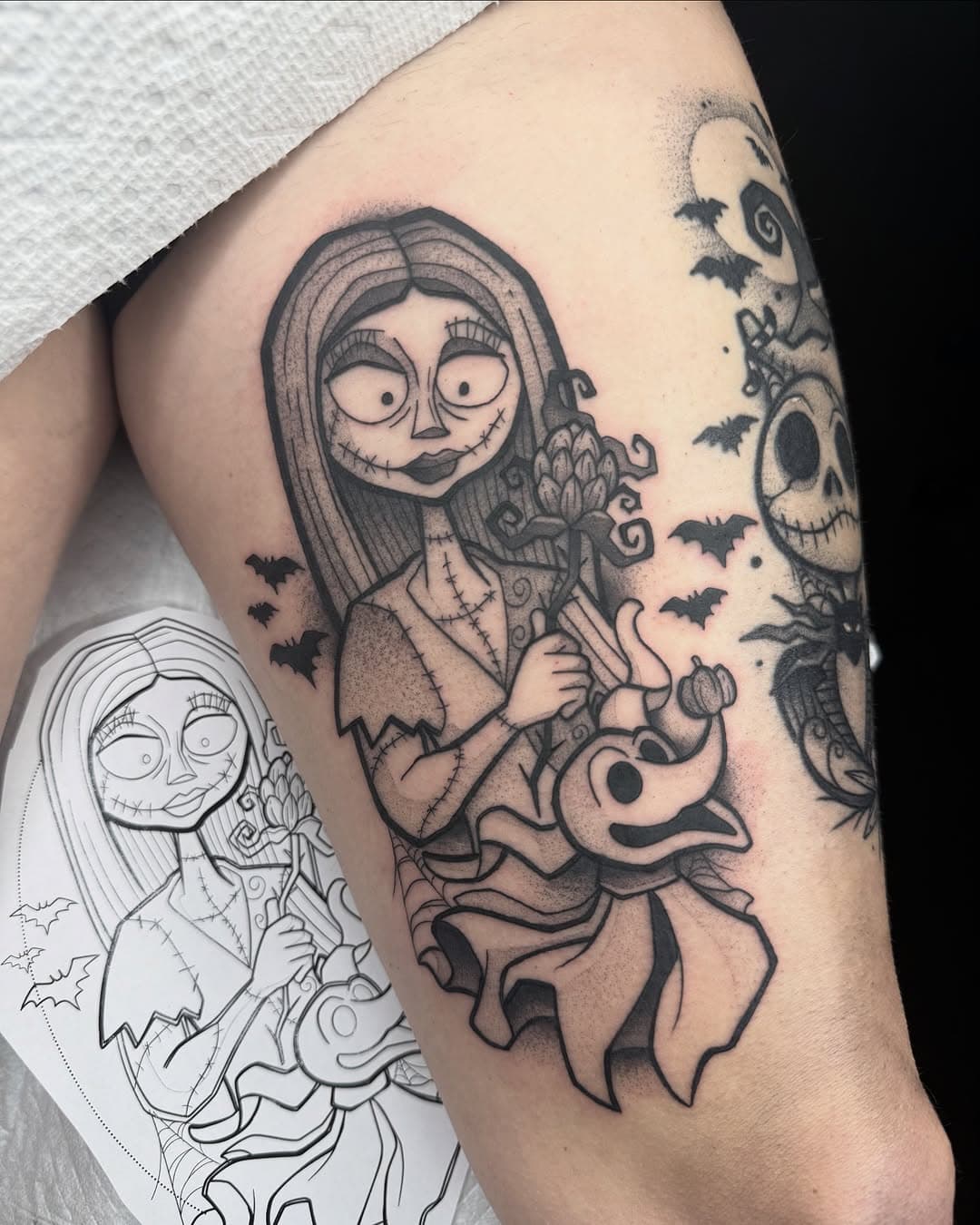 Sally and zero

We came so close to finishing this project on the inner thigh but i was super happy with it so far so it still deserves a post! 

Love nightmare before Christmas! Can’t wait to finish this one and add more! 

#nightmarebeforechristmas #jackandsally #blackwork #blackworktattoo #blackworkartists #blackworkers #nctattooers #charlotteartist 

Made using @emalla.official @ghosttattooco @crybabytattooproducts @allegoryink @cheyenne_tattooequipment