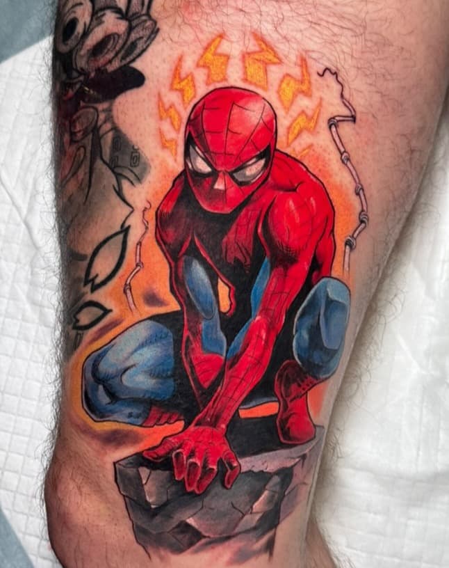 An *amazing* Spiderman @dangerderektattoo did for a client! 🕷️ 
Derek would love to do more comic book characters like this. Follow the link on his page to book an appointment!

Using the best products from
@painfulpleasures
@worldfamousink
@ghosttattooco
@ghostcartridges

#mimiktattoo#animetattoo#videogametattoo#tattooartist#nctattooers#charlottetattooers#charlottetattooartist#charlottetattooshop#animetattooartist#comictattoo#spidermantattoo