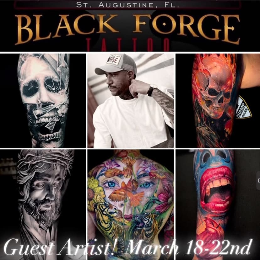 GUEST ARTISTS! Hailing from London, UK, we present to you the very talented @sanchez_santi_tattoo ! Don’t miss out! Booking for March 18-22nd!
For bookings please fill out our contact form or message Santi directly!
Thanks very much for your interests 🙏🏼
.
.
.
.
#staugustinetattoo #colorrealism #blackandgrey #colortattoo #realismtattoo #jacksonvilletattoo #floridatattoo #floridatattooartist #jacksonvilletattoo #palmcoasttattoo #daytonatattoo