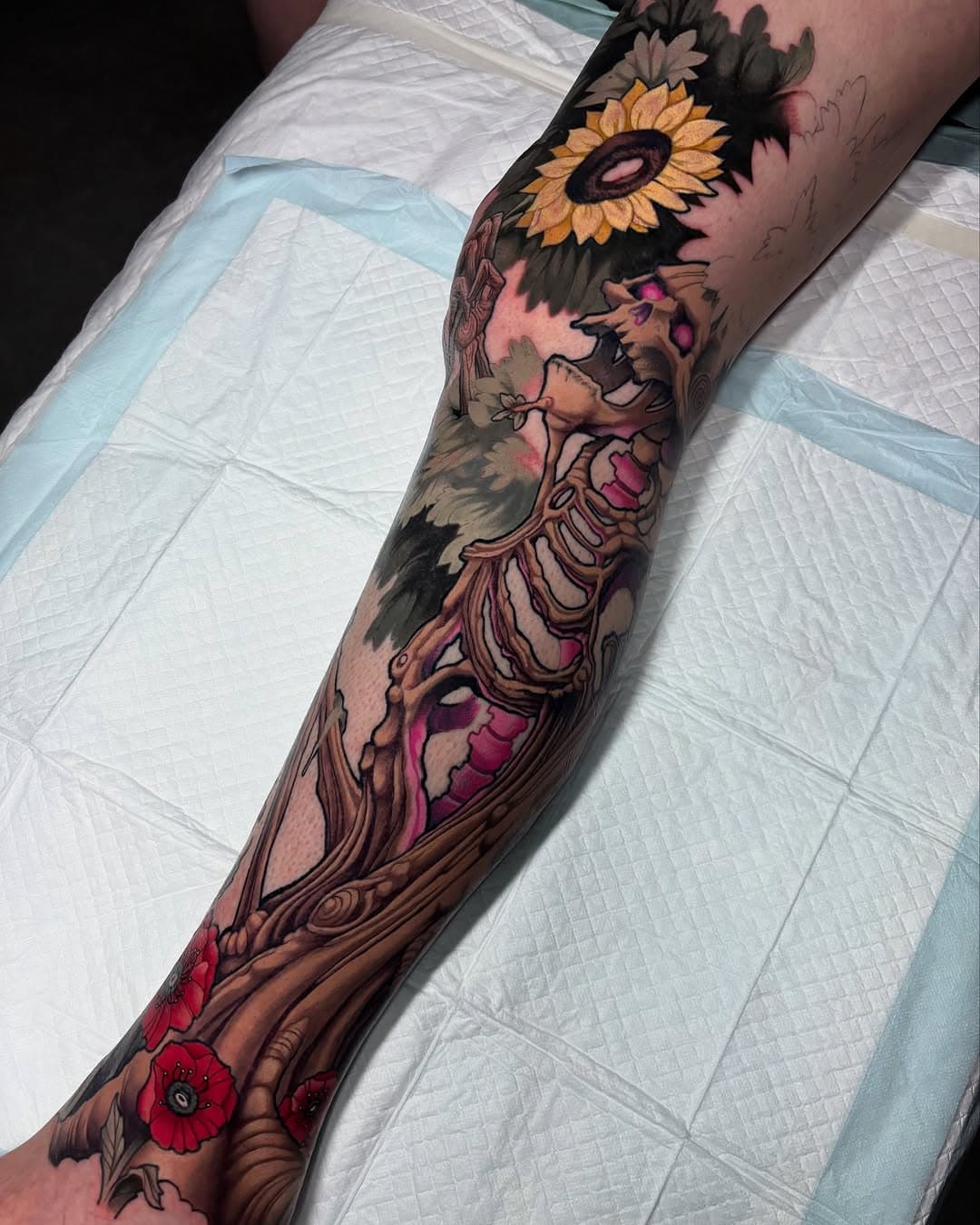 Almost done with Kristah’s skeleton tree. Such a fun project! Thanks for putting up with all this texture. 😬 #bigtattoo #colortattoo #illustrativetattoo #nctattoo #nctattooers #nctattoos #tattoosnob #charlottetattoo #charlottetattooers