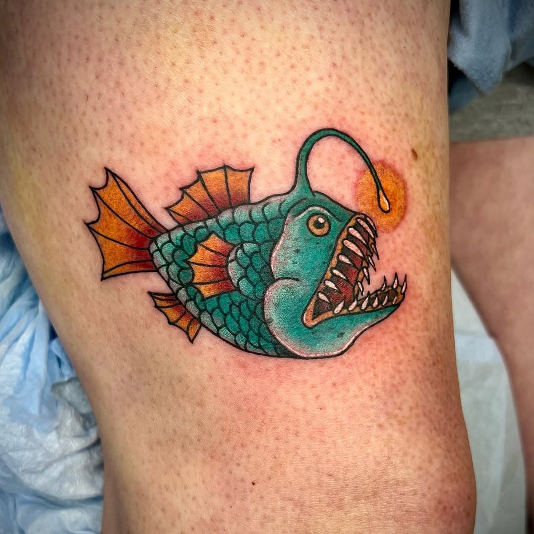 Angler fish tattoo by Luna @lunatattooss at True Love Tattoo, 421 E Pine St, Seattle, WA. Email info@trueloveart.com or call 206.227.3572 to book.
.
.
.
#anglerfish #anglerfishtattoo #fishtattoo #tattoo #tattooart #tattooartist #seattletattoo #seattletattooartist #capitolhillseattle #truelovetattoo #trueloveart #tattoosofinstagram #tattooer #skinart #bodyart #instaink #ink #tattoodesign